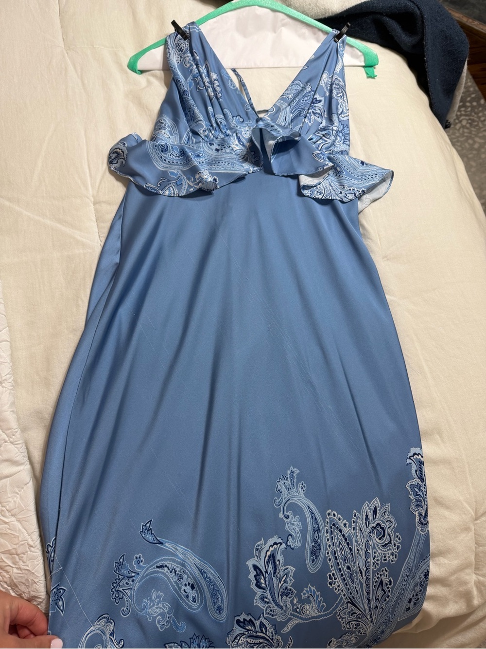 Rococo Sand Light Blue Paisley Maxi Dress with Ruffle Waist - Picture 3 of 10